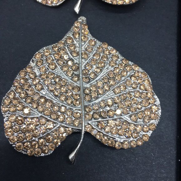 x12 Tahari Rhinestone Aspen Leaf Napkin Ring Set Elegant Fall Decor Thanksgiving - Picture 5 of 5